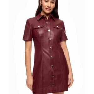 Toccin Burgundy Faux Leather Mini Shirt Dress SIze 6 Career Office Designer $600